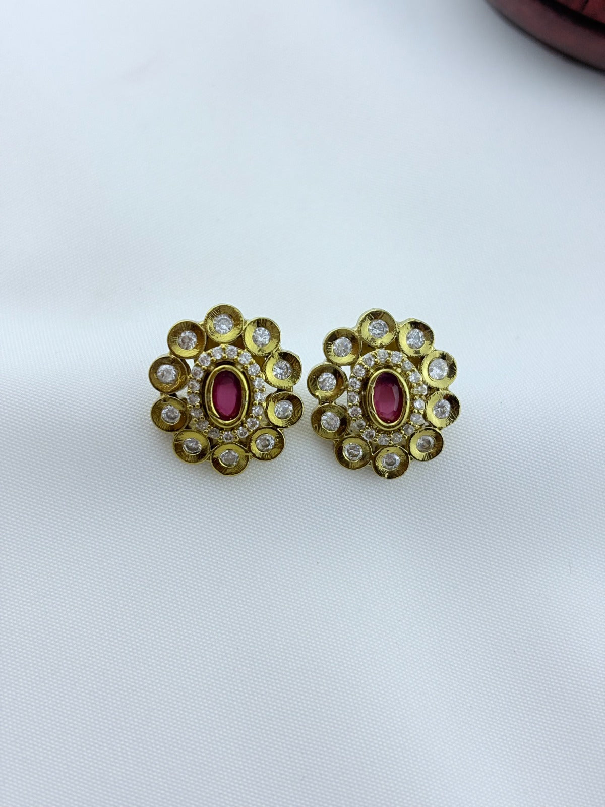 Classic traditional motifs with a trendy touch - Premium matte finish AD stone necklace with matching studs