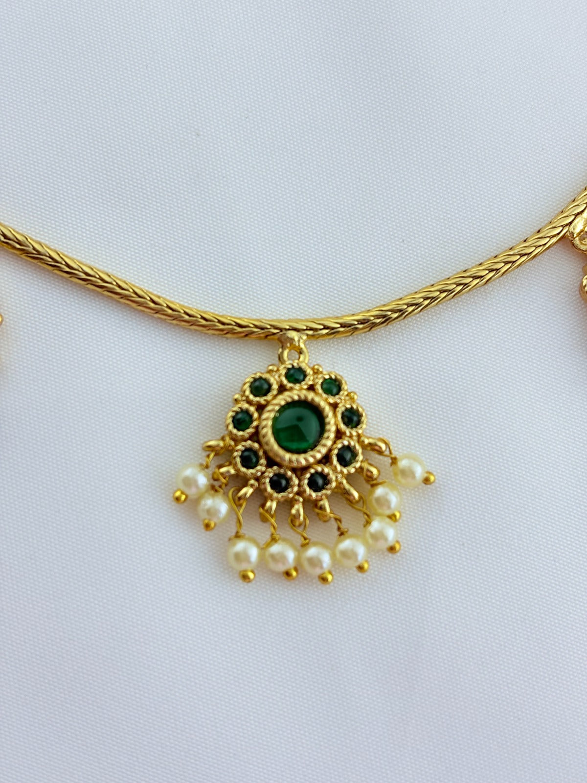 Premium matte finish necklace and matching earrings  crafted with kemp pendant adorned with pearl drops