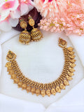 Classic peacock coin design necklace in premium matte finish with matching jhumka
