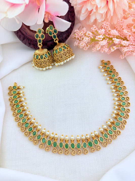 Style in modern elegance - Premium matte finish necklace beautifully crafted  with classic stones and pearls