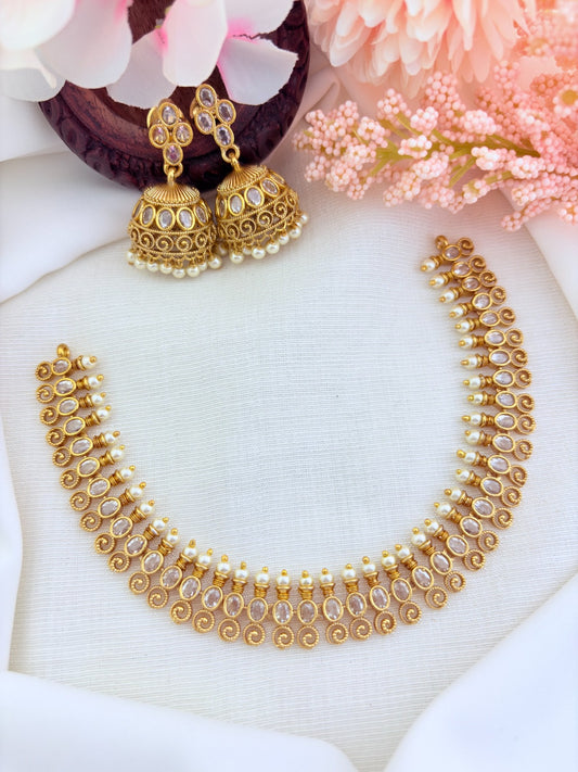 Style in modern elegance - Premium matte finish necklace beautifully crafted  with classic stones and pearls