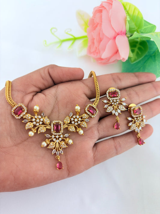 Classic stone necklace and earrings with premium matte texture