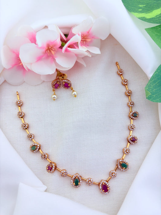 Style in modern elegance - Premium matte finish AD stone necklace with matching earrings