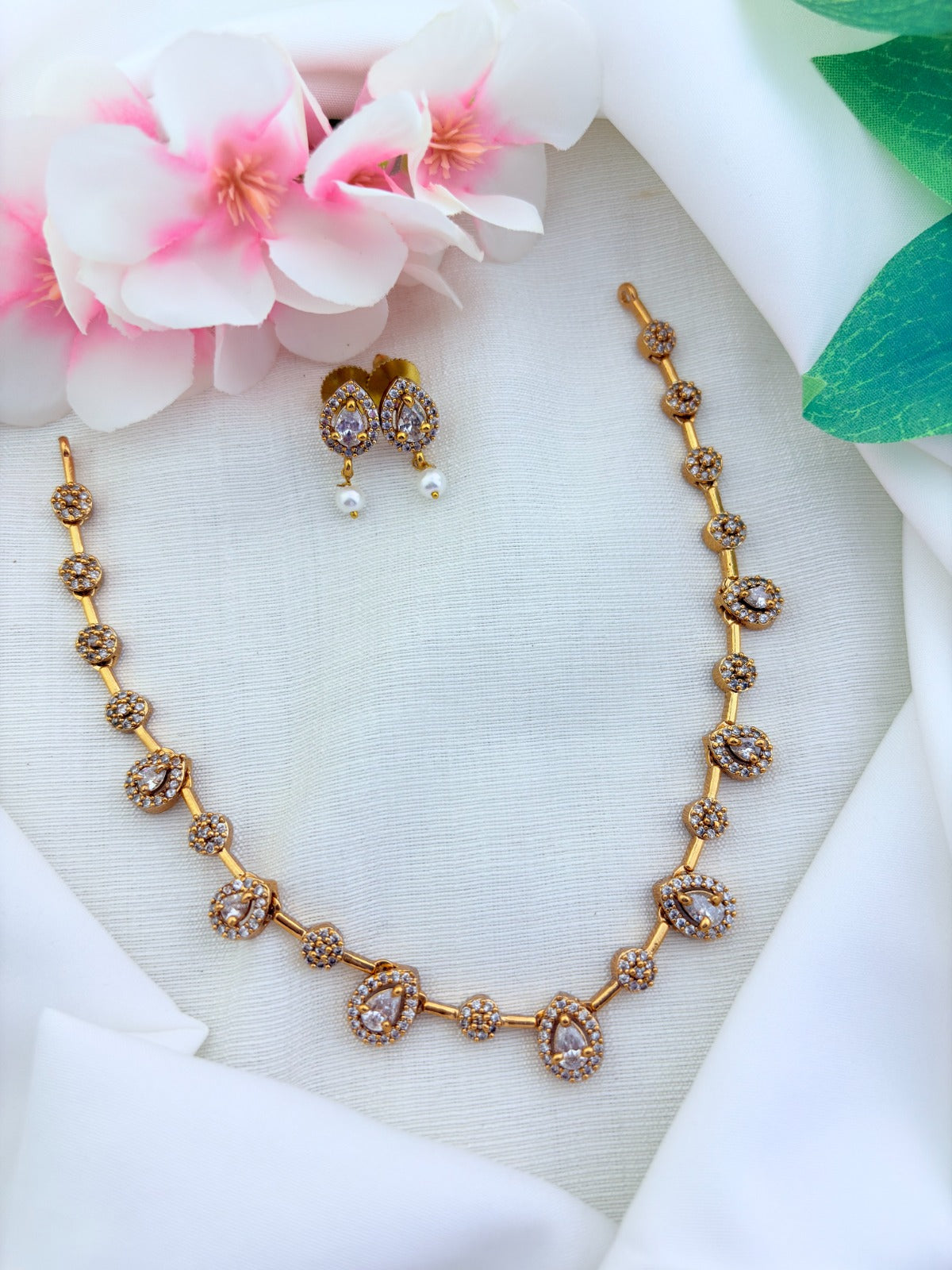 Style in modern elegance - Premium matte finish AD stone necklace with matching earrings