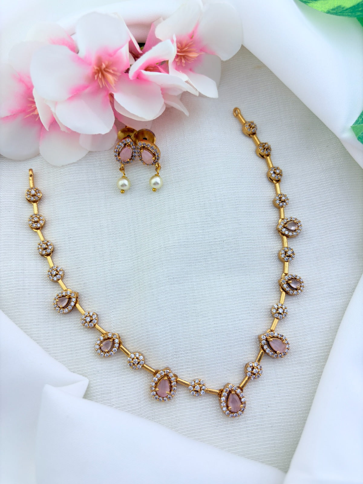 Style in modern elegance - Premium matte finish AD stone necklace with matching earrings