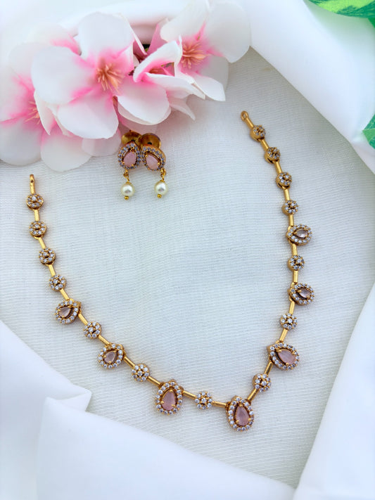 Style in modern elegance - Premium matte finish AD stone necklace with matching earrings