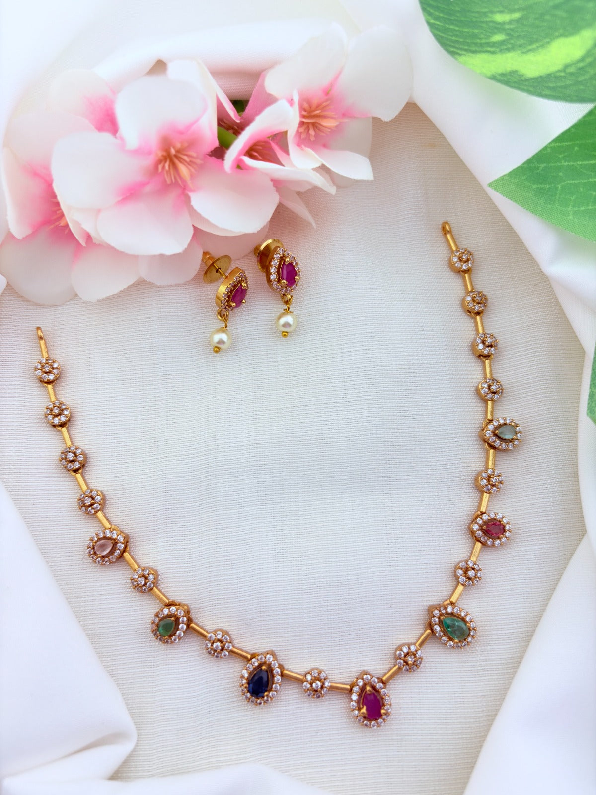 Style in modern elegance - Premium matte finish AD stone necklace with matching earrings