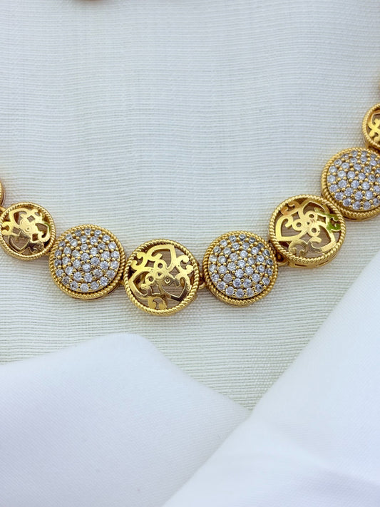 Stylish premium matte finish AD necklace and matching earrings adorned with AD stones