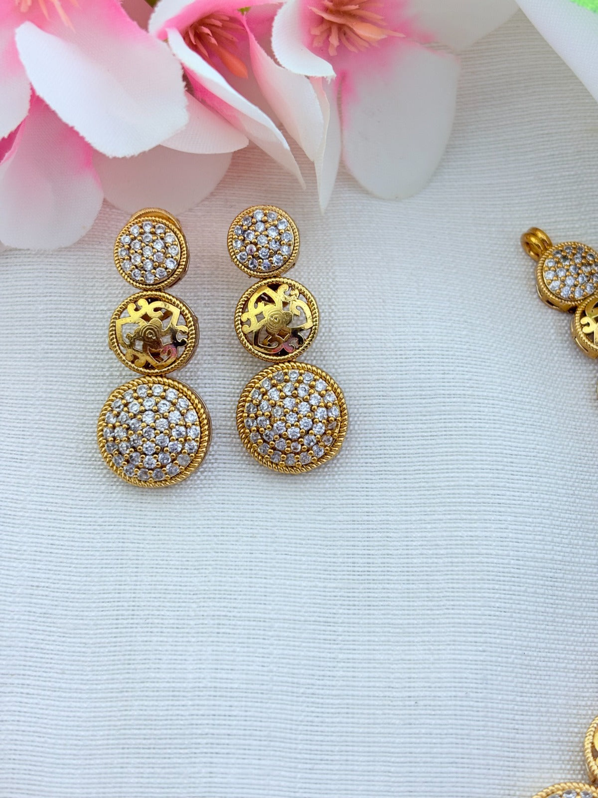 Stylish premium matte finish AD necklace and matching earrings adorned with AD stones