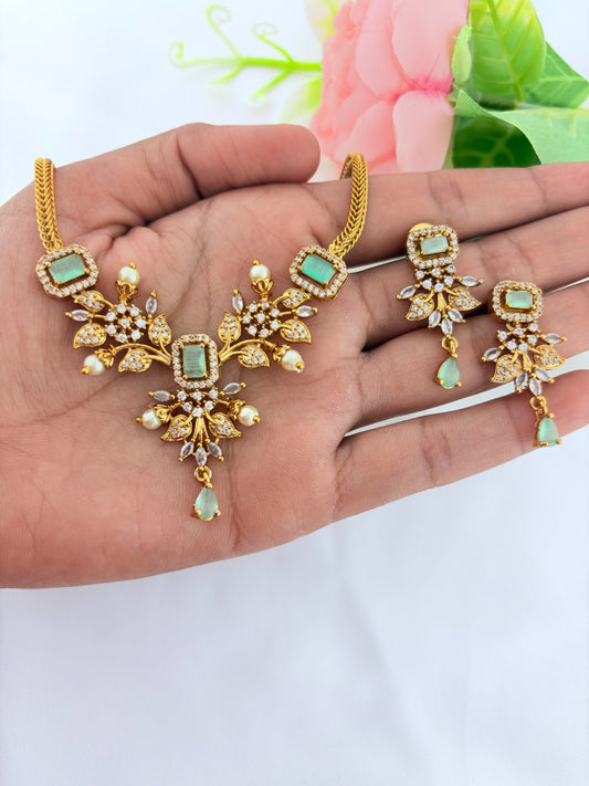 Classic stone necklace and earrings with premium matte texture