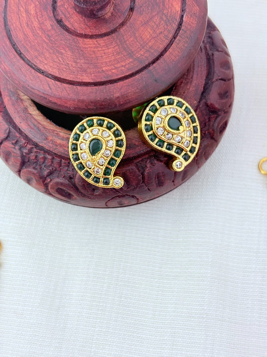 Classic mango motif combined with kaasu maalai pattern and matching earrings  - Crafted with AD stones