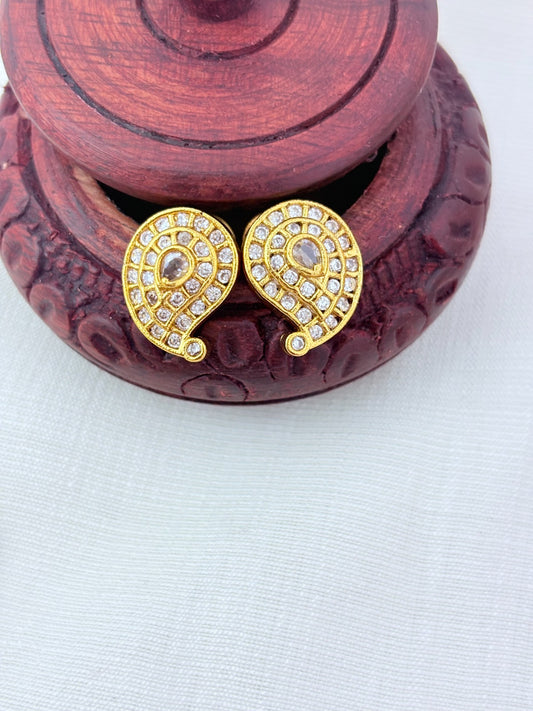 Classic mango motif combined with kaasu maalai pattern and matching earrings  - Crafted with AD stones