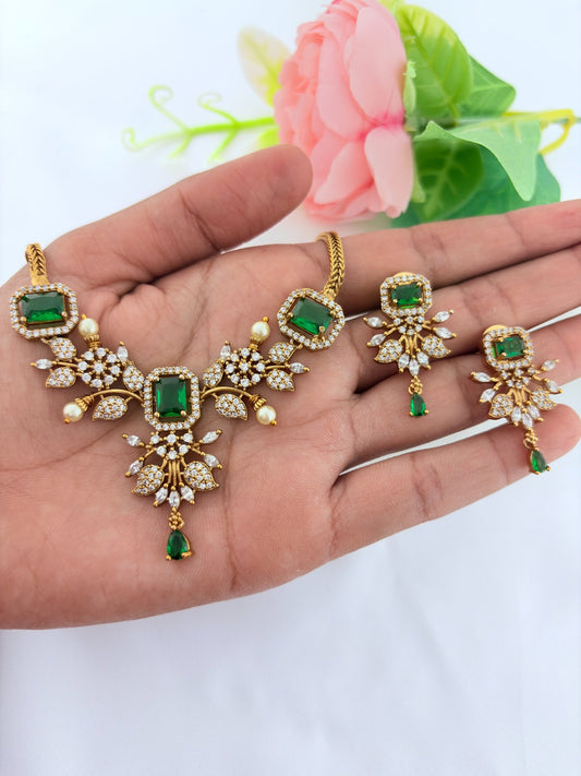 Classic stone necklace and earrings with premium matte texture