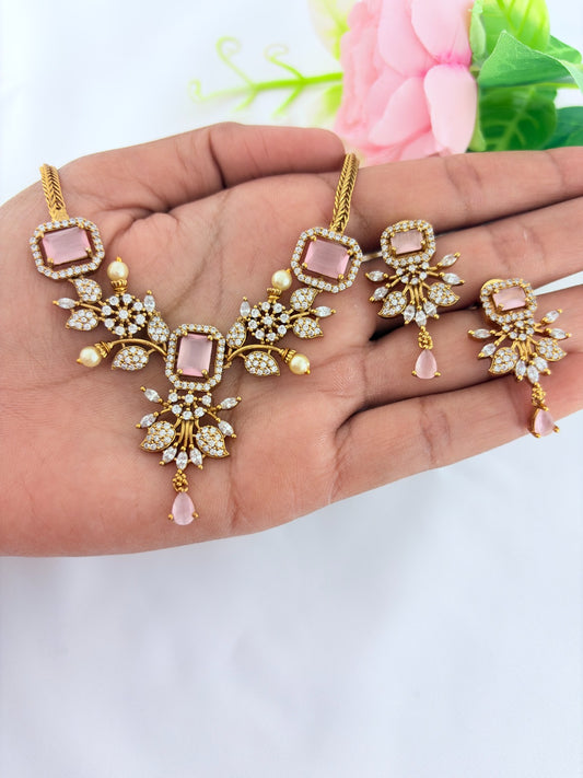 Classic stone necklace and earrings with premium matte texture