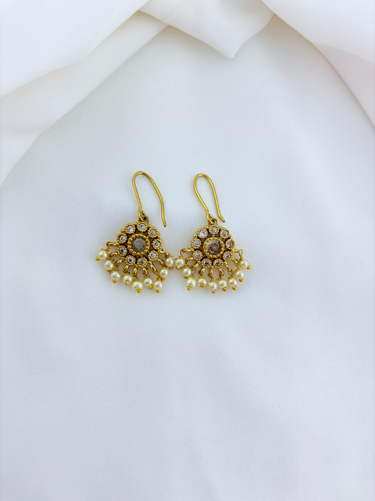 Premium matte finish necklace and matching earrings  crafted with kemp pendant adorned with pearl drops