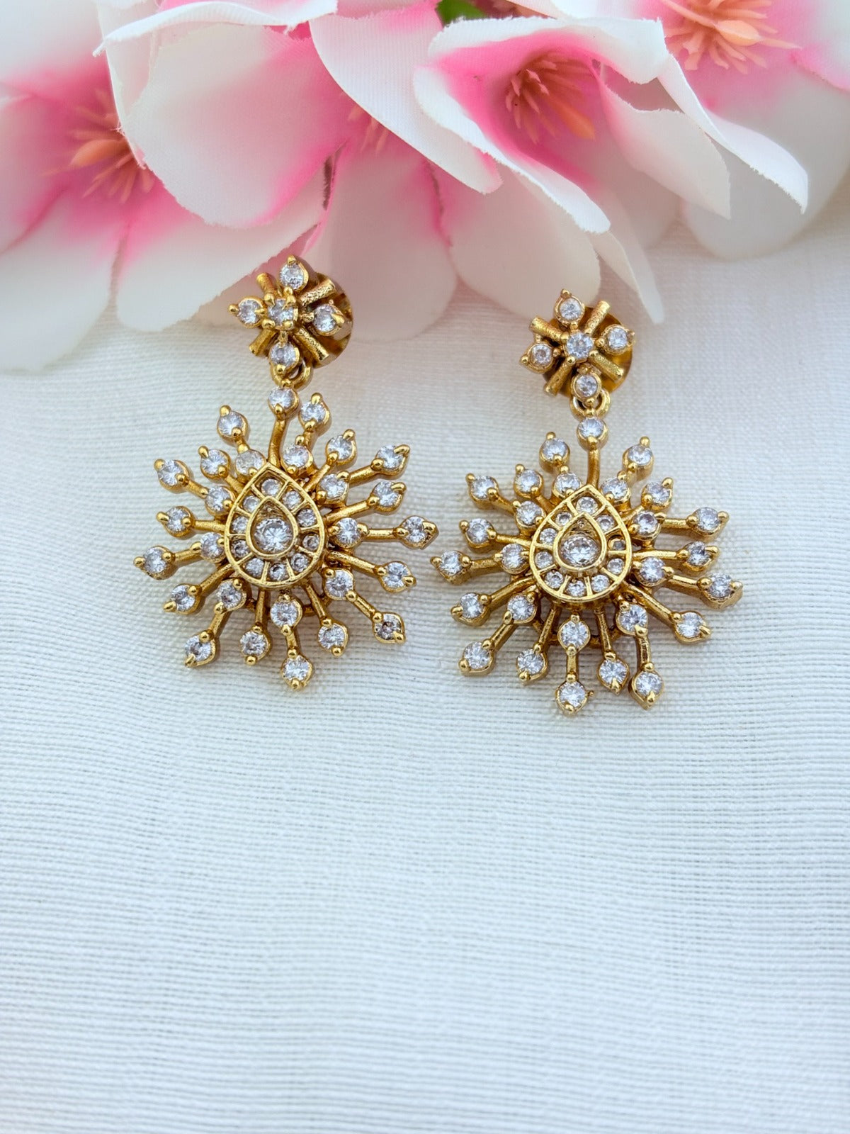 Elegant premium matte finish necklace  and earrings beautifully crafted with AD stones