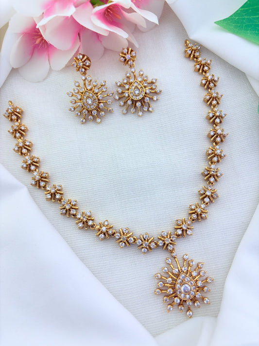 Elegant premium matte finish necklace  and earrings beautifully crafted with AD stones