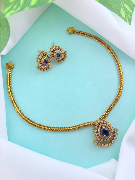 Premium matte finish AD pendant necklace with matching earrings - Latest design