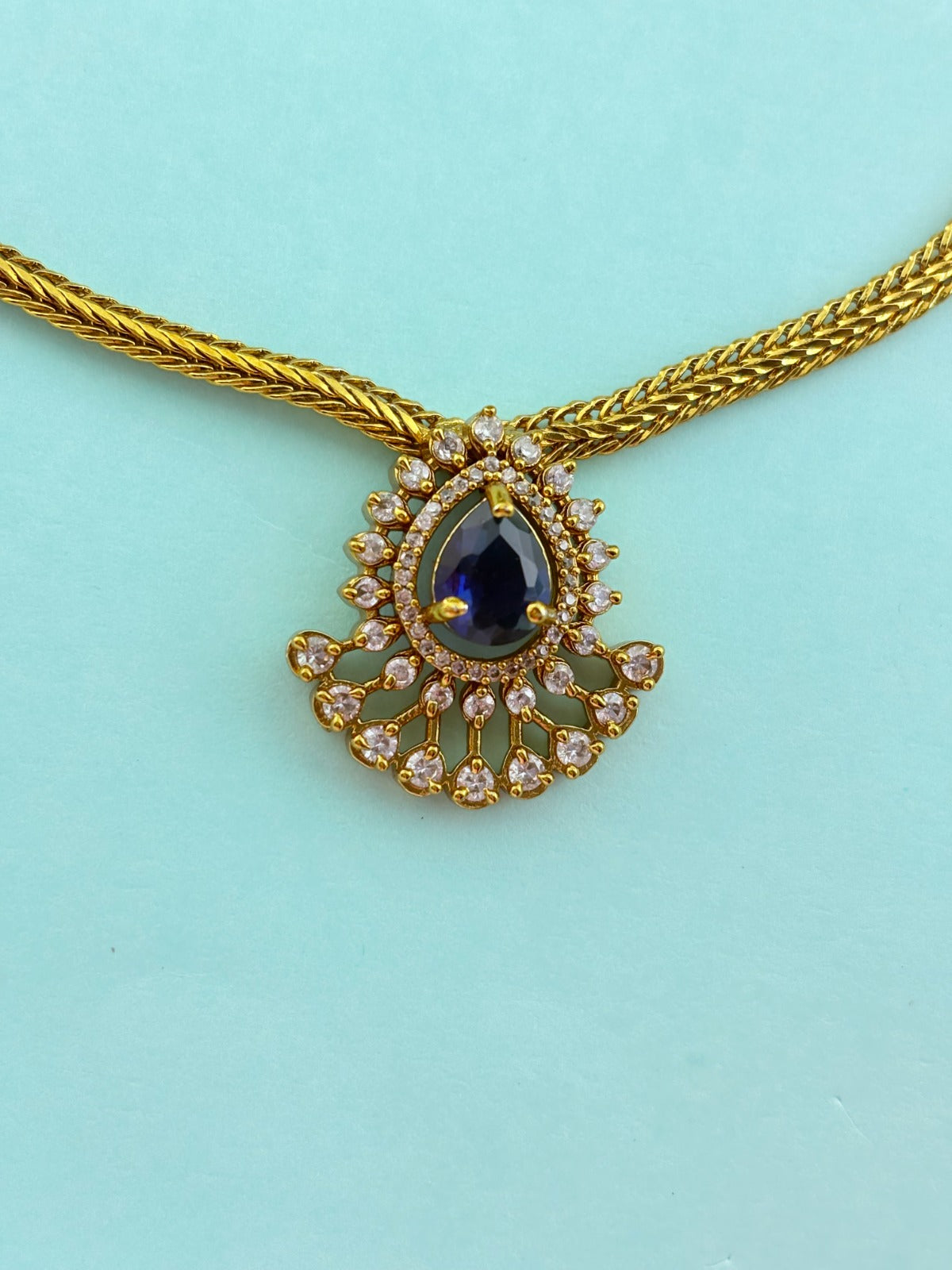 Premium matte finish AD pendant necklace with matching earrings - Latest design