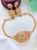 Elegant premium matte finish choker and matching jhumka beautifully crafted with AD stones and pearl drops
