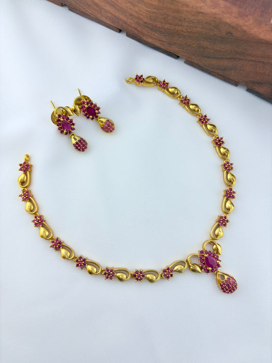 Elegant AD stone necklace in premium matte finish with matching earrings