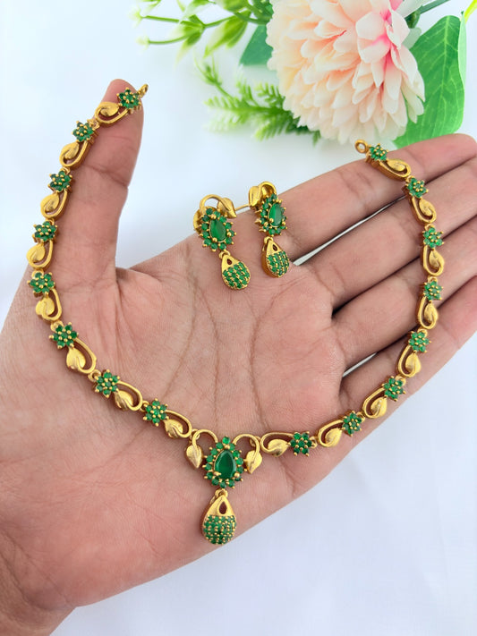 Elegant AD stone necklace in premium matte finish with matching earrings