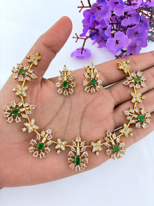 Classic CZ stone necklace and earrings with premium matte texture