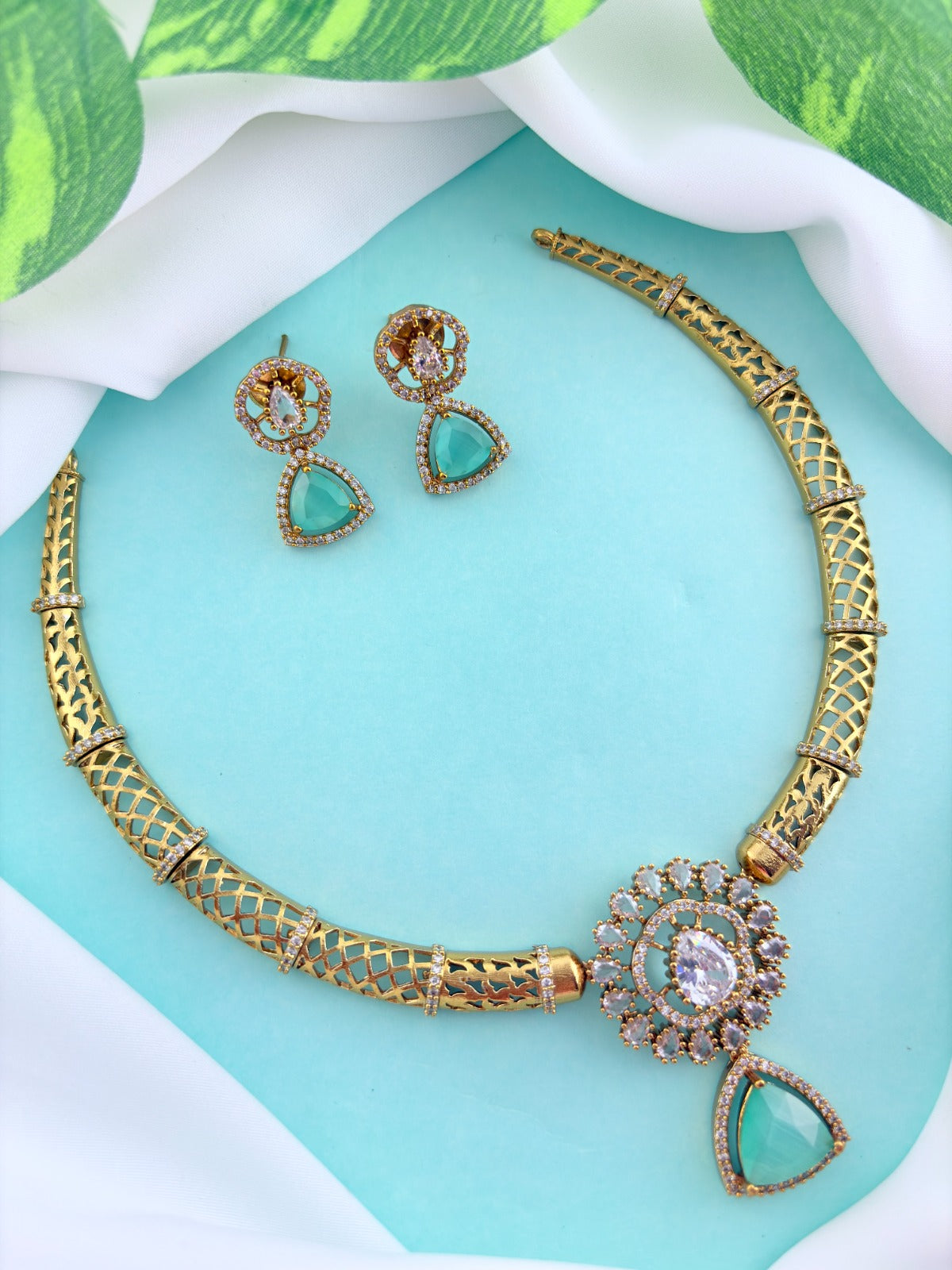 Manju warrior inspired Hasli Neckset- Premium antique finish adorned with Ad stones