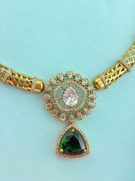 Manju warrior inspired Hasli Neckset- Premium antique finish adorned with Ad stones