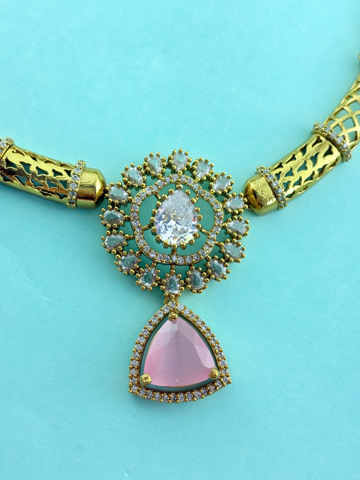 Manju warrior inspired Hasli Neckset- Premium antique finish adorned with Ad stones