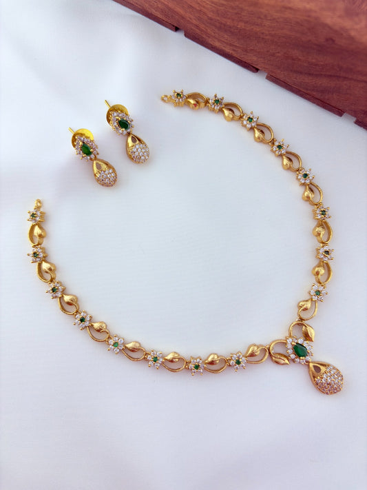 Elegant AD stone necklace in premium matte finish with matching earrings