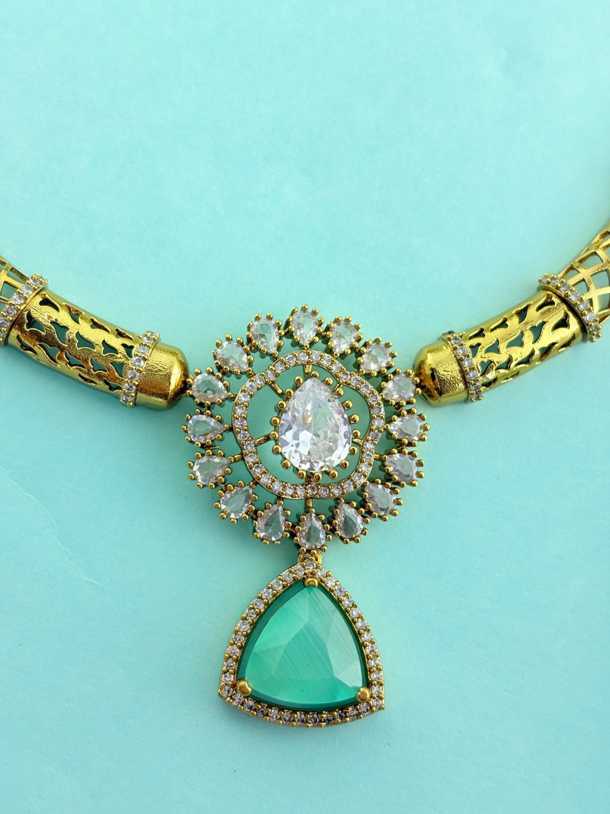 Manju warrior inspired Hasli Neckset- Premium antique finish adorned with Ad stones