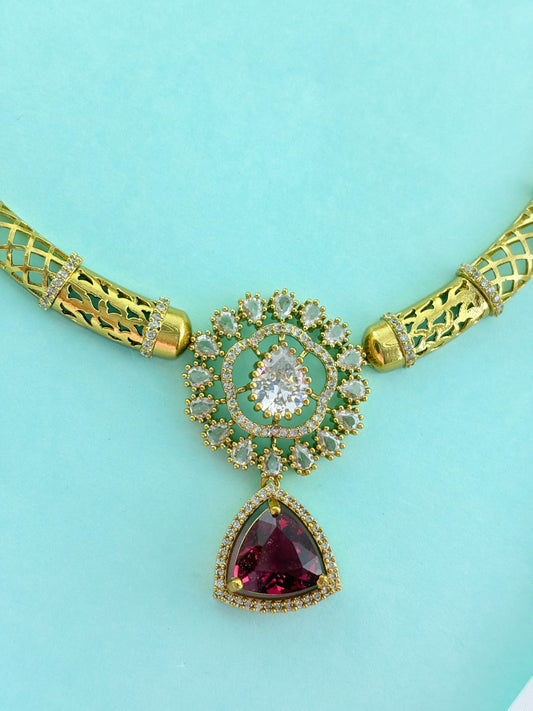 Manju warrior inspired Hasli Neckset- Premium antique finish adorned with Ad stones