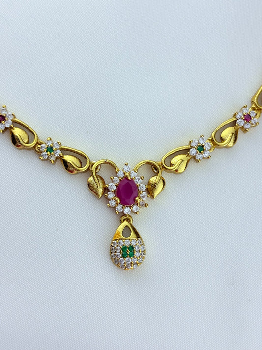 Elegant AD stone necklace in premium matte finish with matching earrings