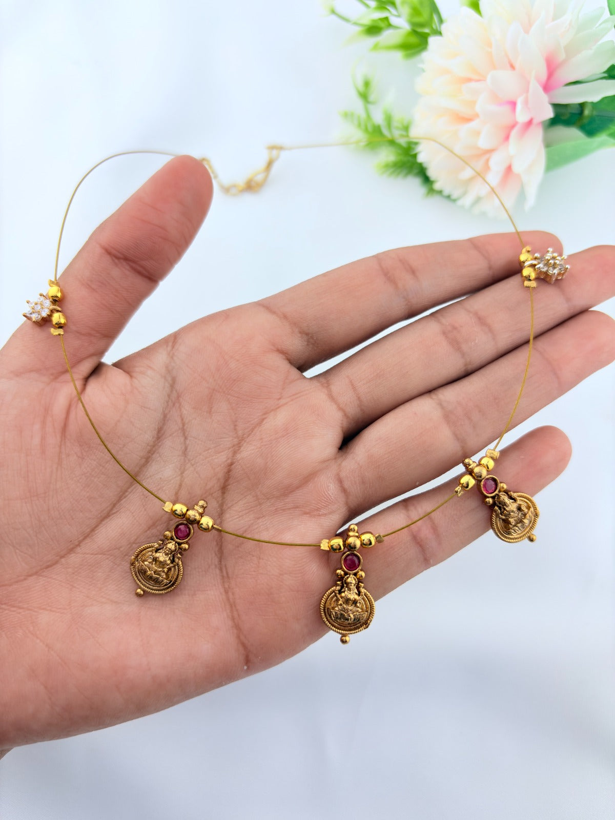 Premium invisible chain wtih Lakshmi pendant drops