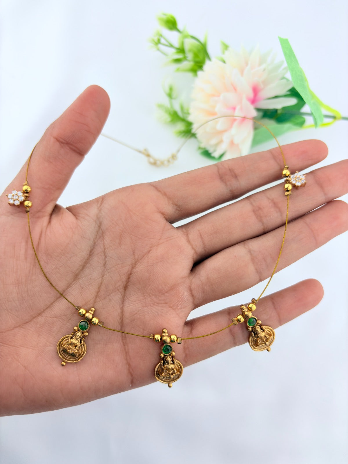 Premium invisible chain wtih Lakshmi pendant drops