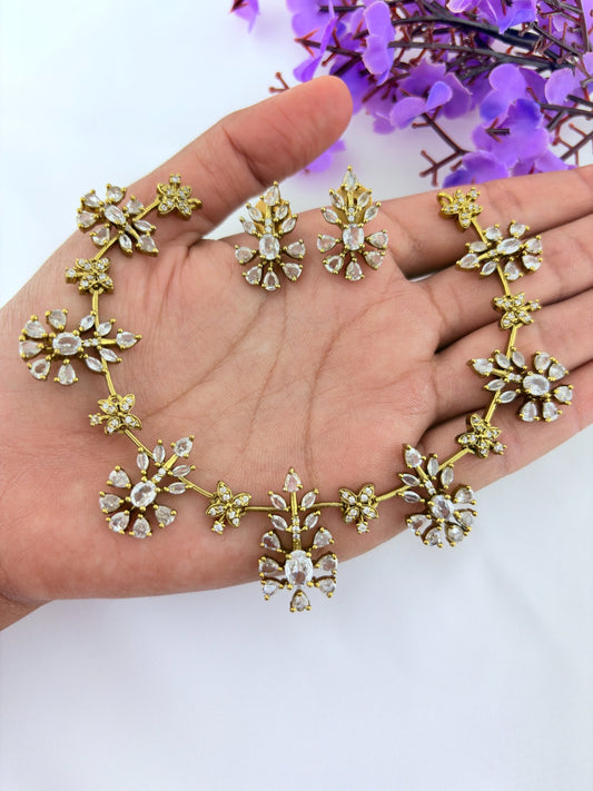 Classic CZ stone necklace and earrings with premium matte texture