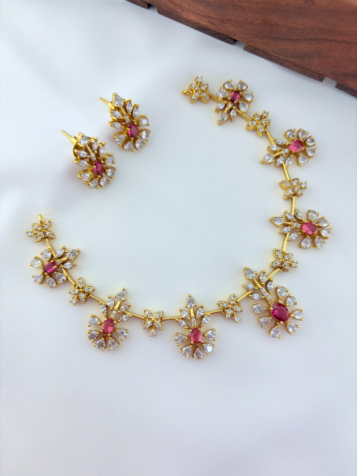 Classic CZ stone necklace and earrings with premium matte texture