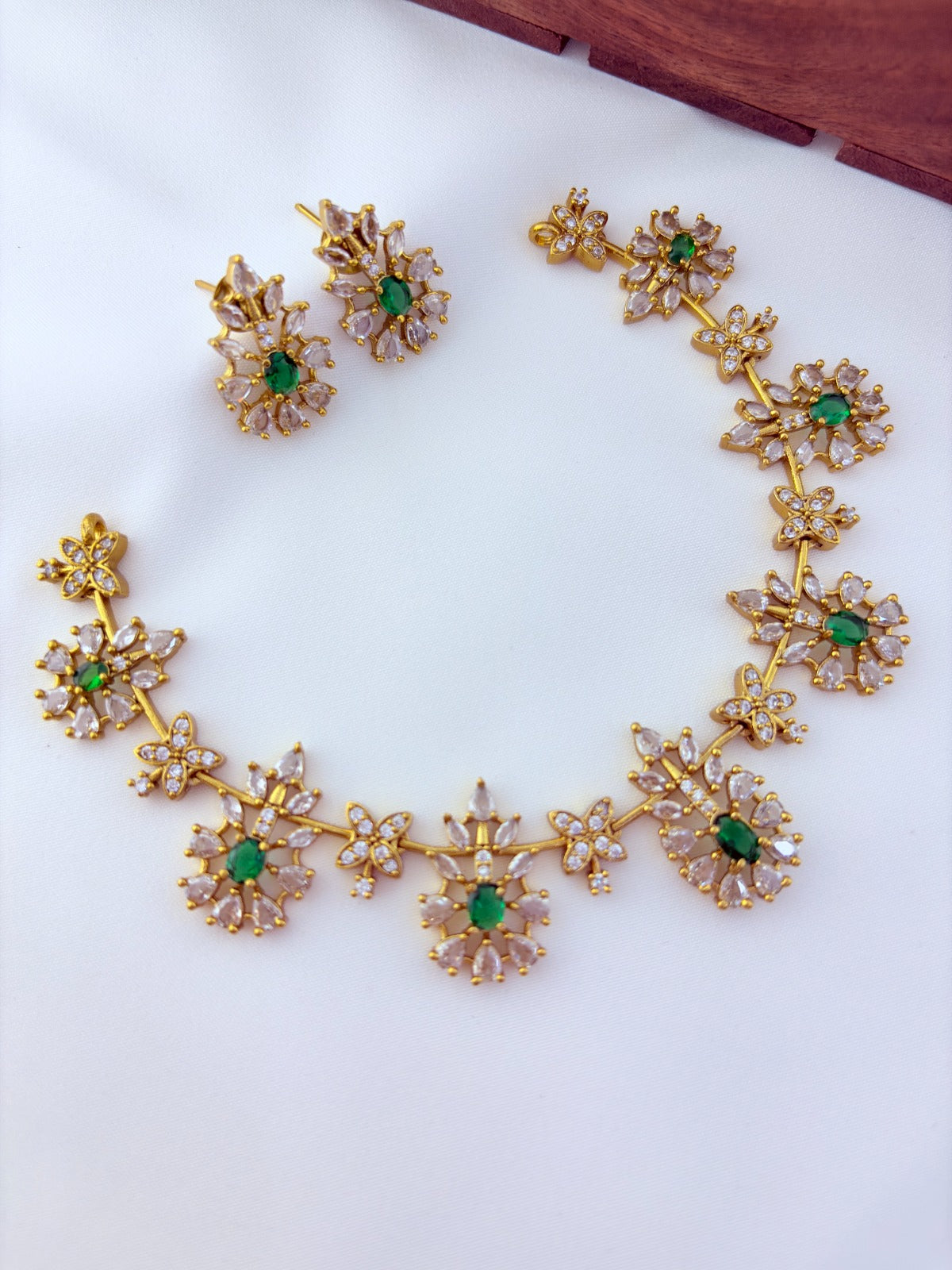 Classic CZ stone necklace and earrings with premium matte texture