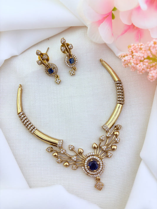 Classic premium matte finish AD necklace with matching earrings