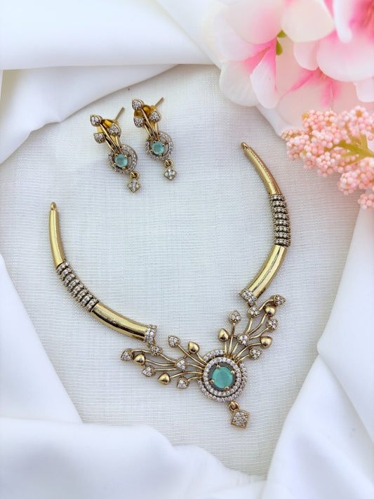 Classic premium matte finish AD necklace with matching earrings