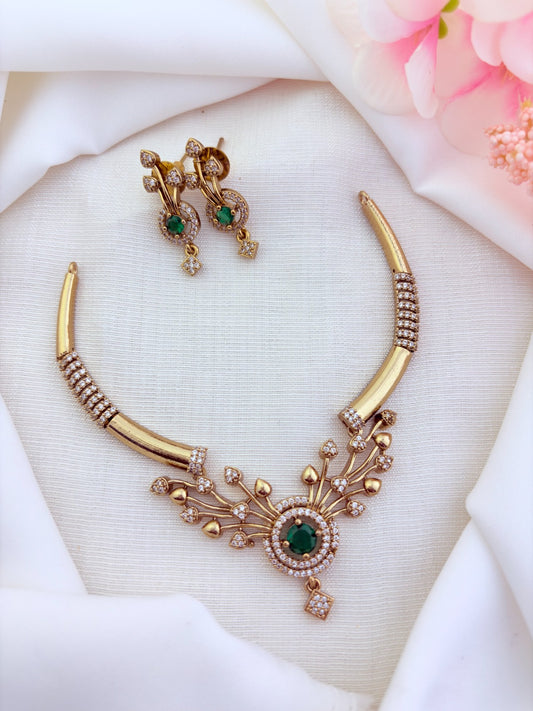 Classic premium matte finish AD necklace with matching earrings