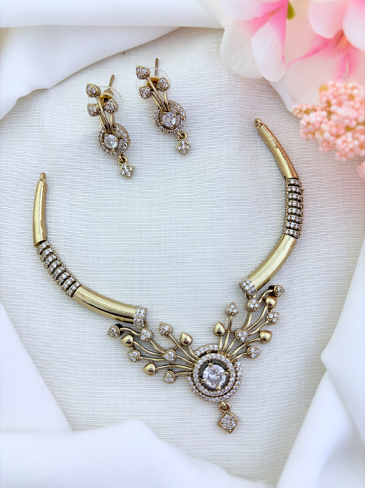 Classic premium matte finish AD necklace with matching earrings