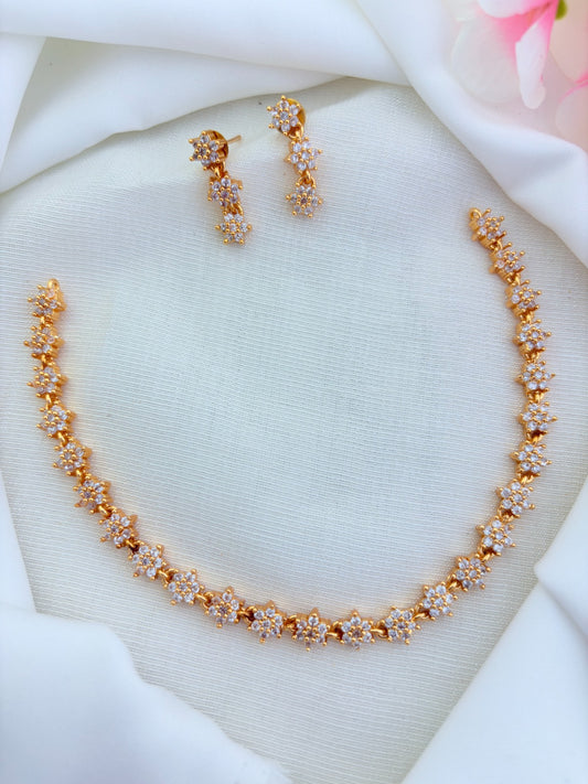 Elegant floral pattern AD stone necklace with matching earrings