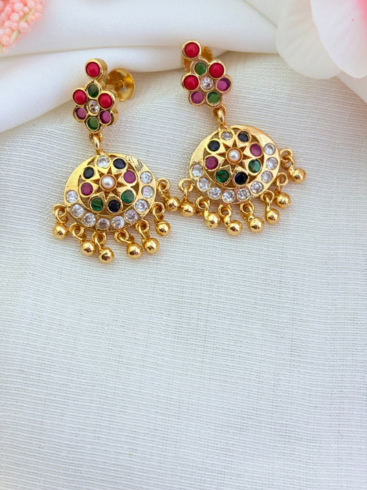 Navaratna color attigai in micro gold polish highlighted with golden beads