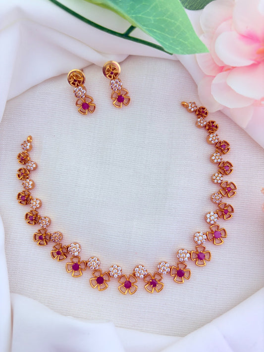 Classic floral pattern necklace in premium matte finsih beautifully designed with AD stones
