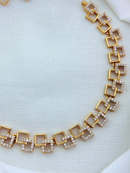 Style in modern elegance -  Premium matte finish AD stone necklace with matching earrings