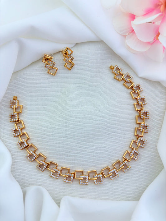 Style in modern elegance -  Premium matte finish AD stone necklace with matching earrings