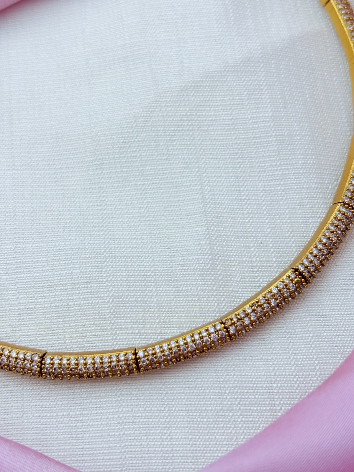 Classic premium matte finish necklace and earrings adorned with AD stones