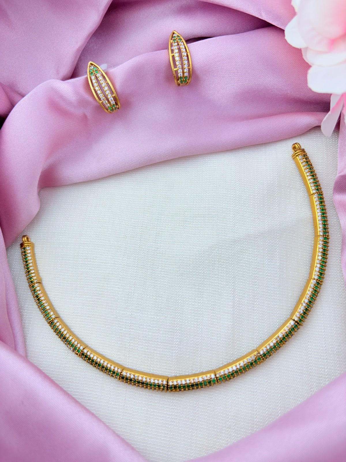 Classic premium matte finish necklace and earrings adorned with AD stones